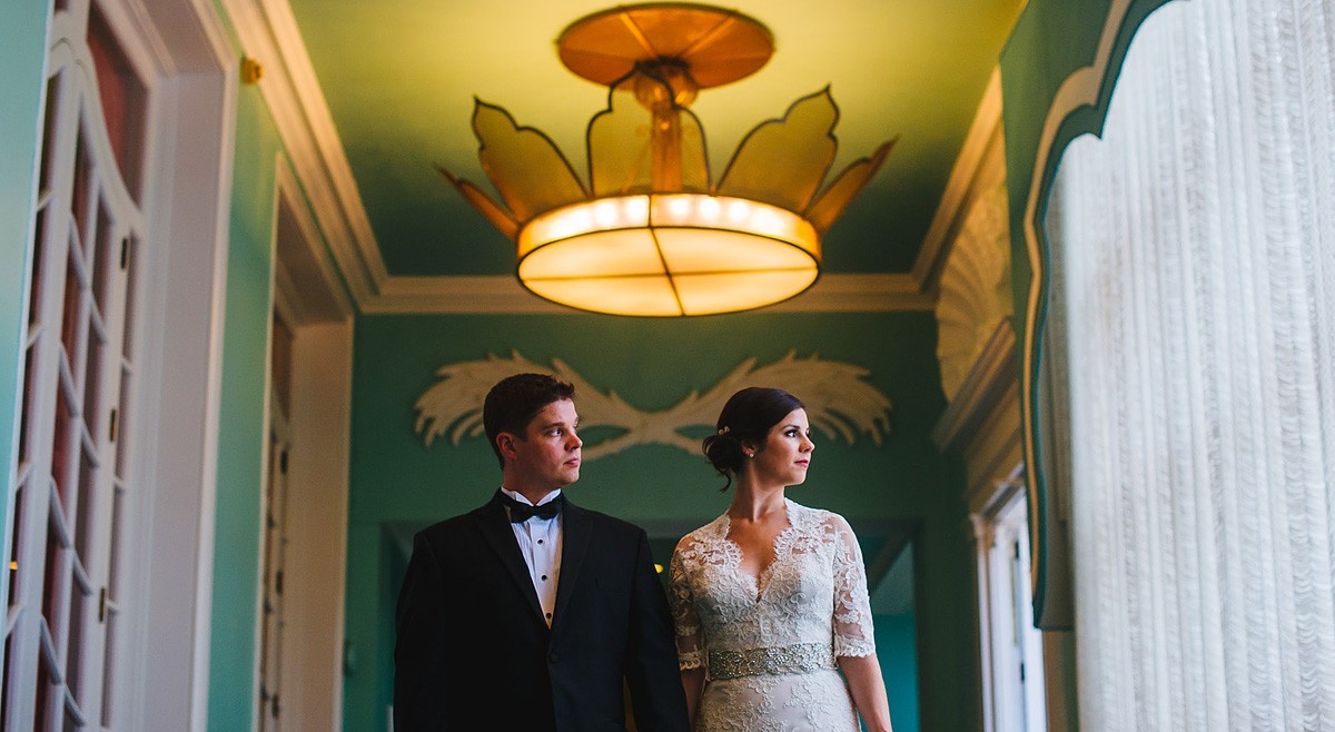 greenbrier resort wedding creative bride and groom portrait hallway 2