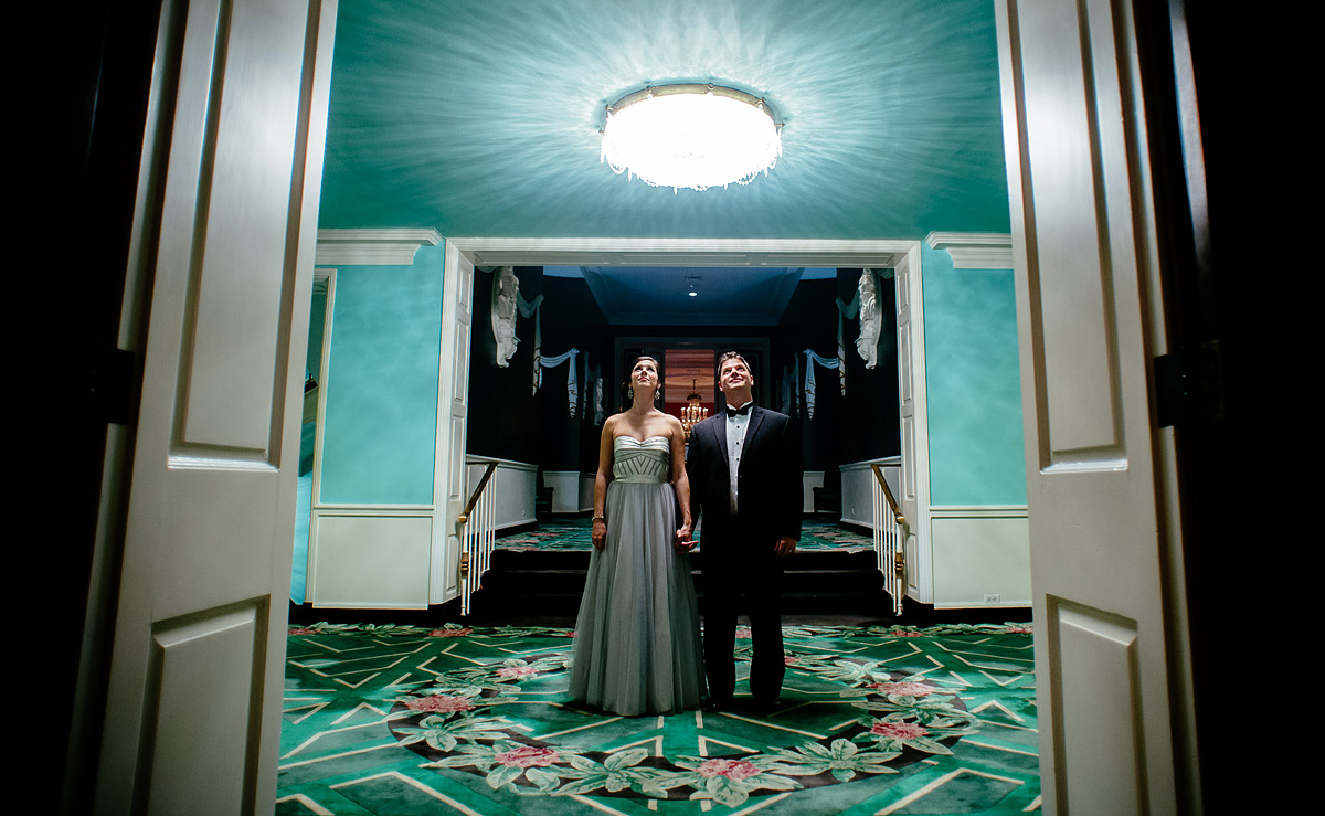greenbrier resort wedding creative bride and groom portrait hallway