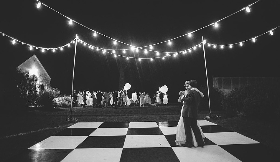 wedding reception bride and groom last dance with lanterns