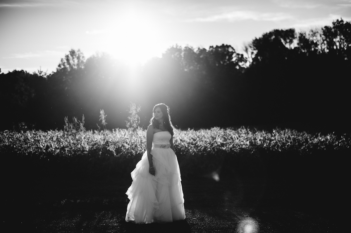 beautiful bridal portrait with sunflare
