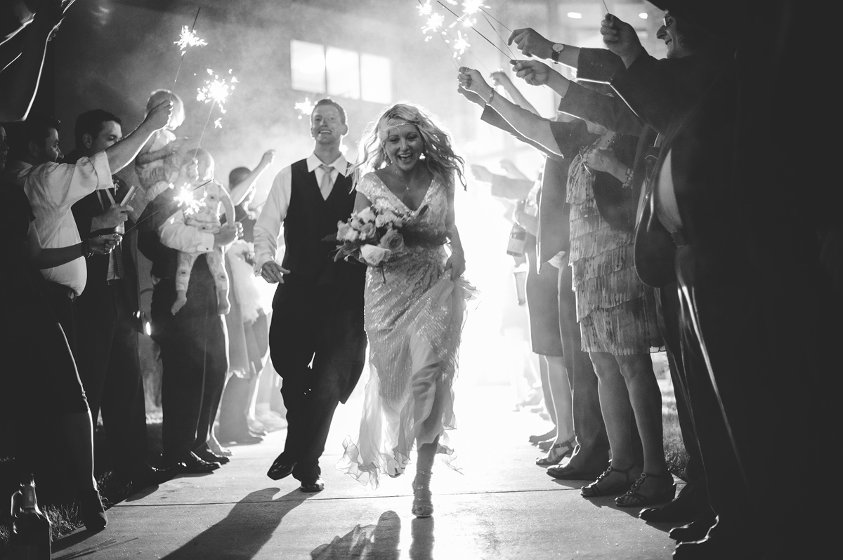 creative sparkler exit photo at a wedding