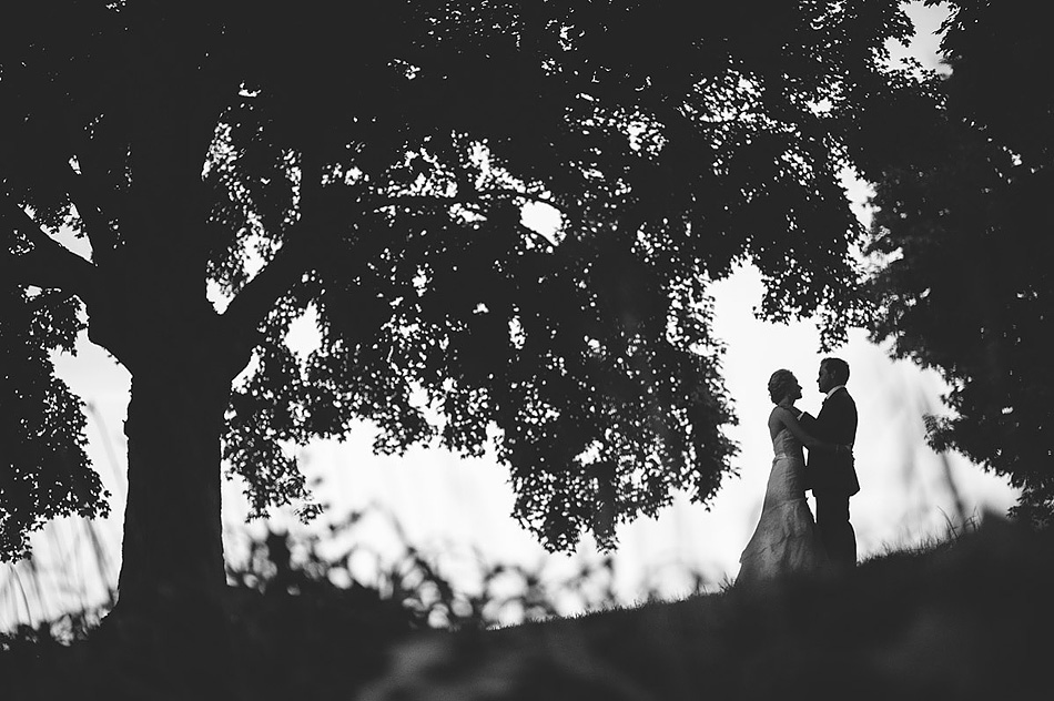 creative wedding photo silhouette at dusk black and white