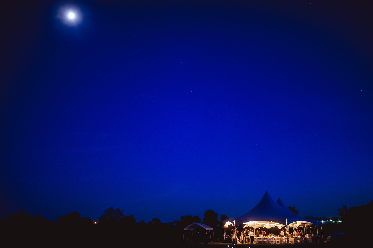 wedding reception tent and the moon