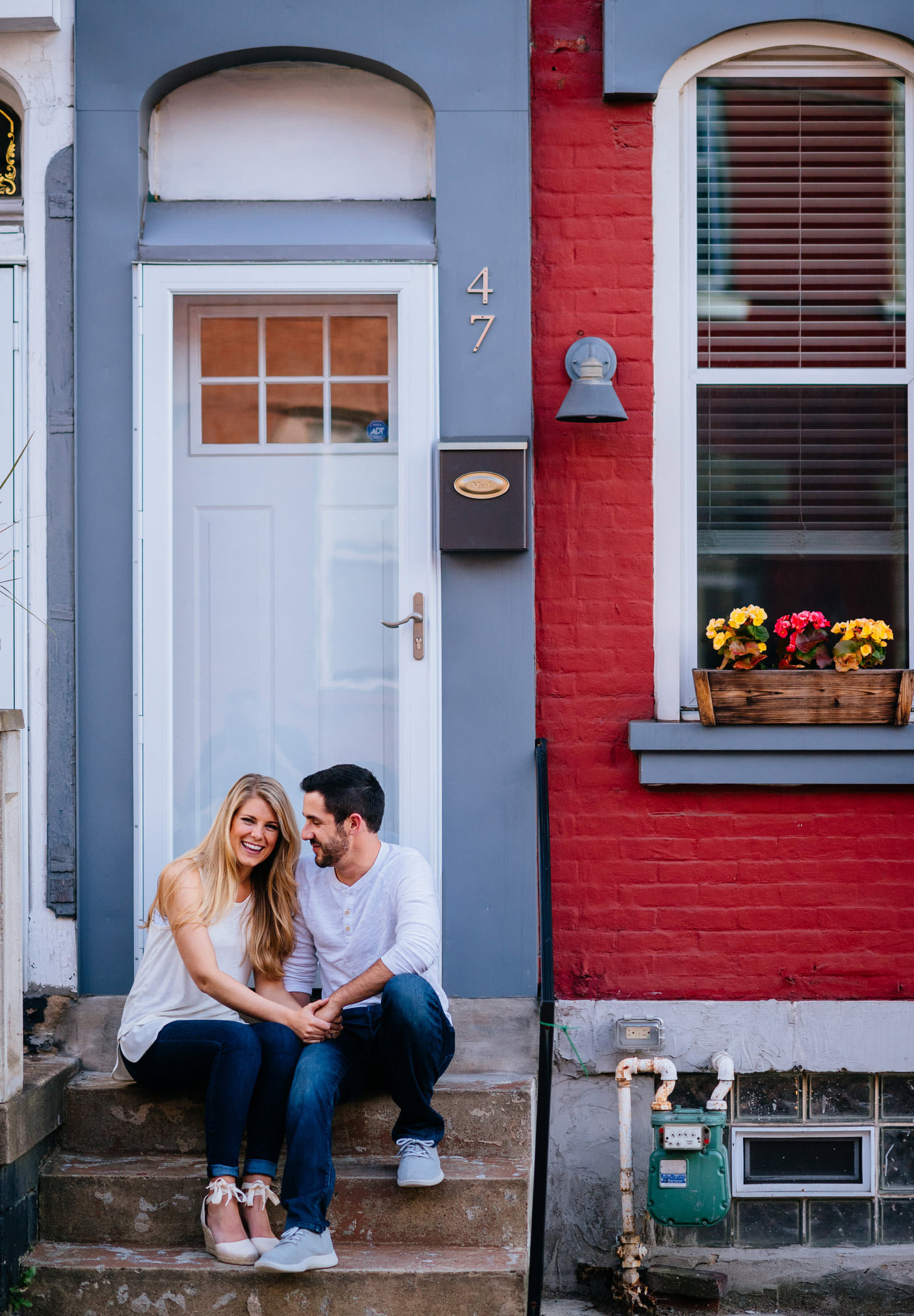 engagement photos on front steps of home 2