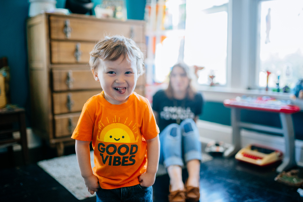 toddler in good vibes tshirt