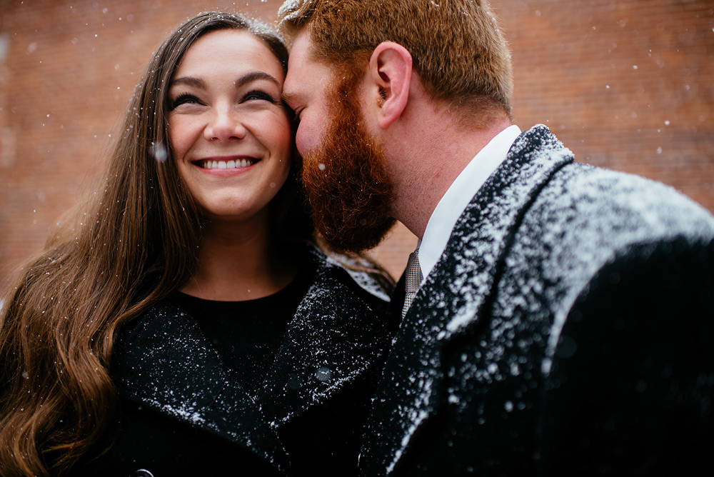 snowy mountaineer engagement photos