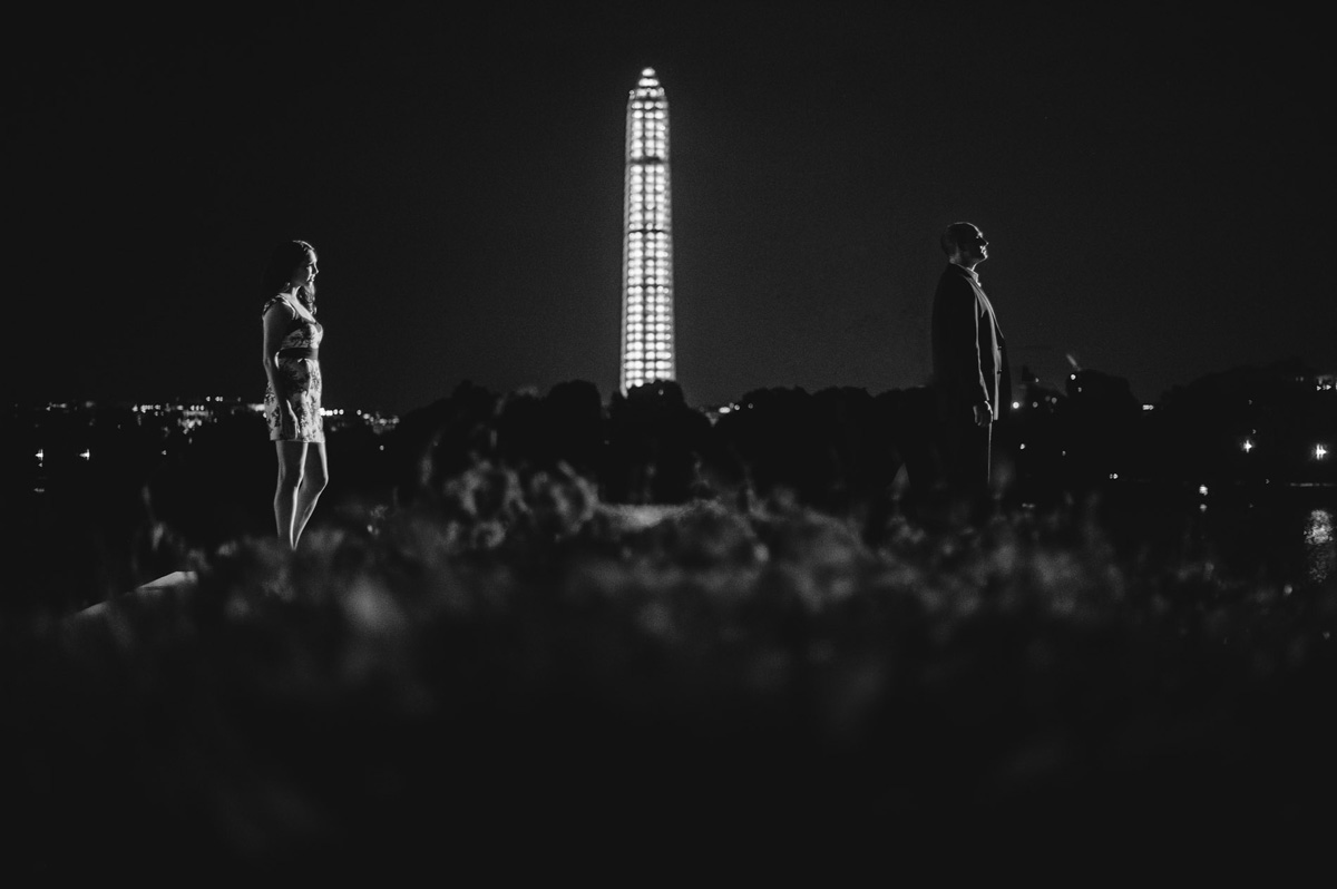 creative nighttime moody engagement photos at washington monument by pittsburgh photographers the oberports