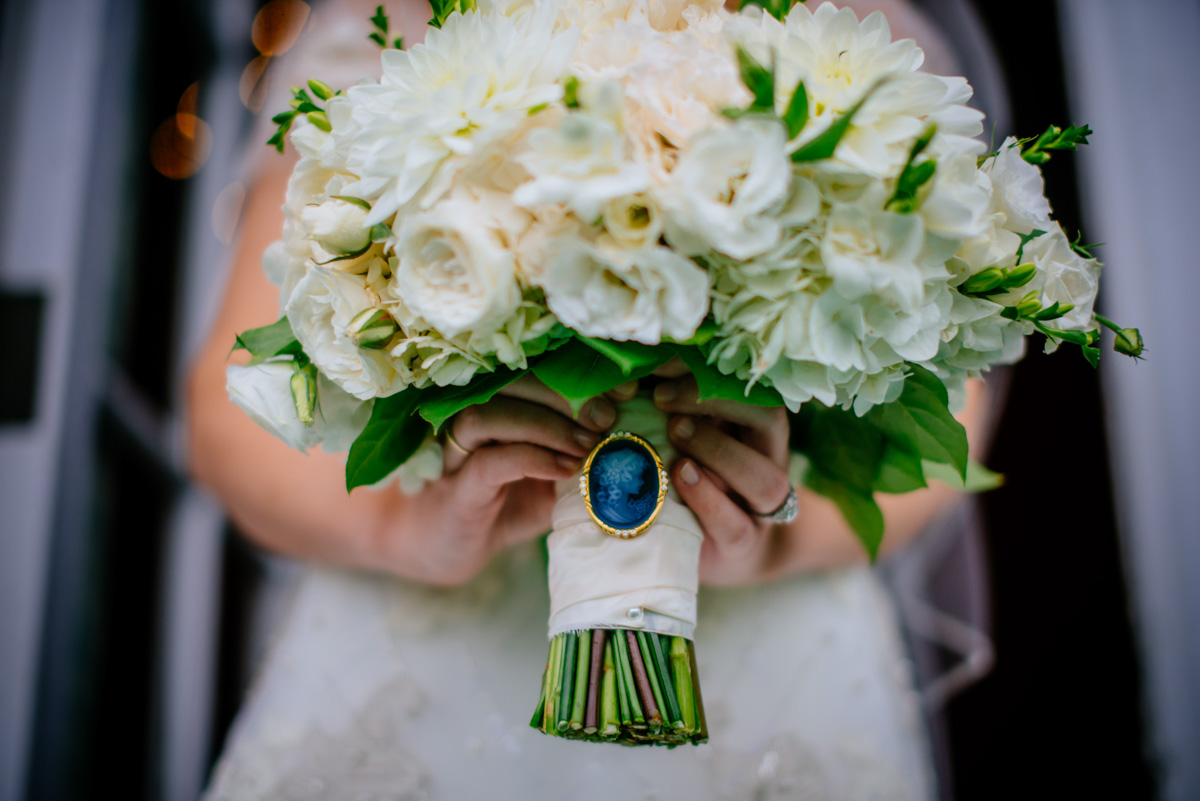 bridal bouquet with cameo