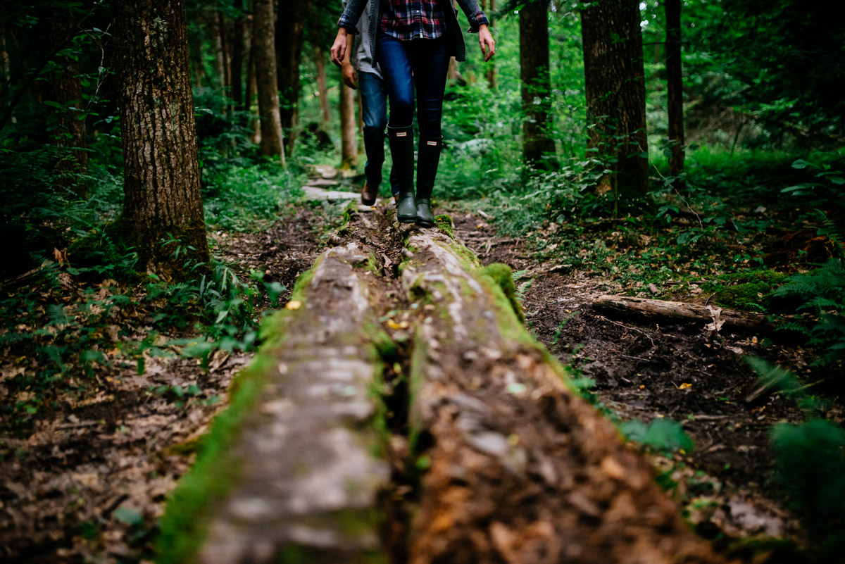 hunter boots engagement session photo in the woods