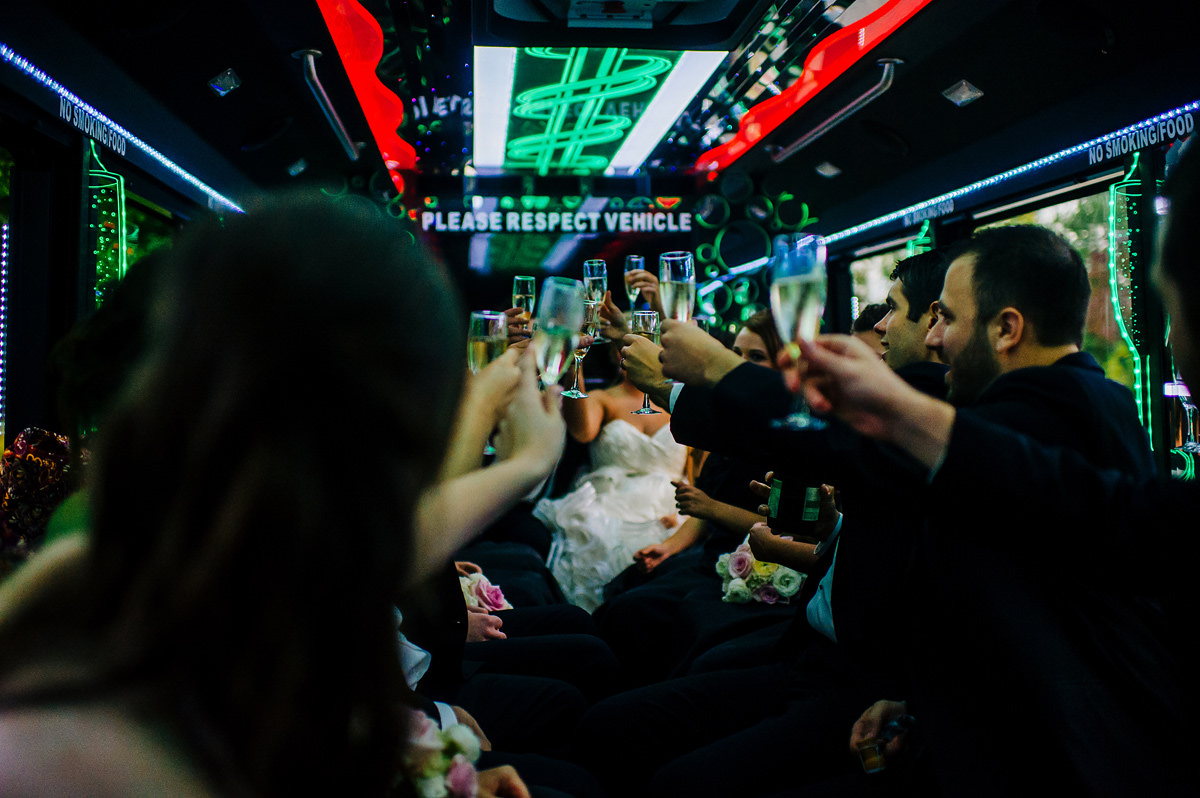 wedding party in party bus