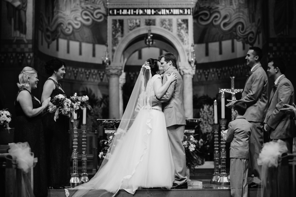 bride groom first kiss after ceremony west virginia wedding pictures