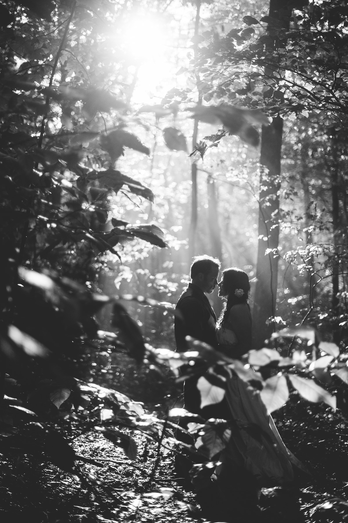 stunning black and white bride and groom portrait at fallingwater