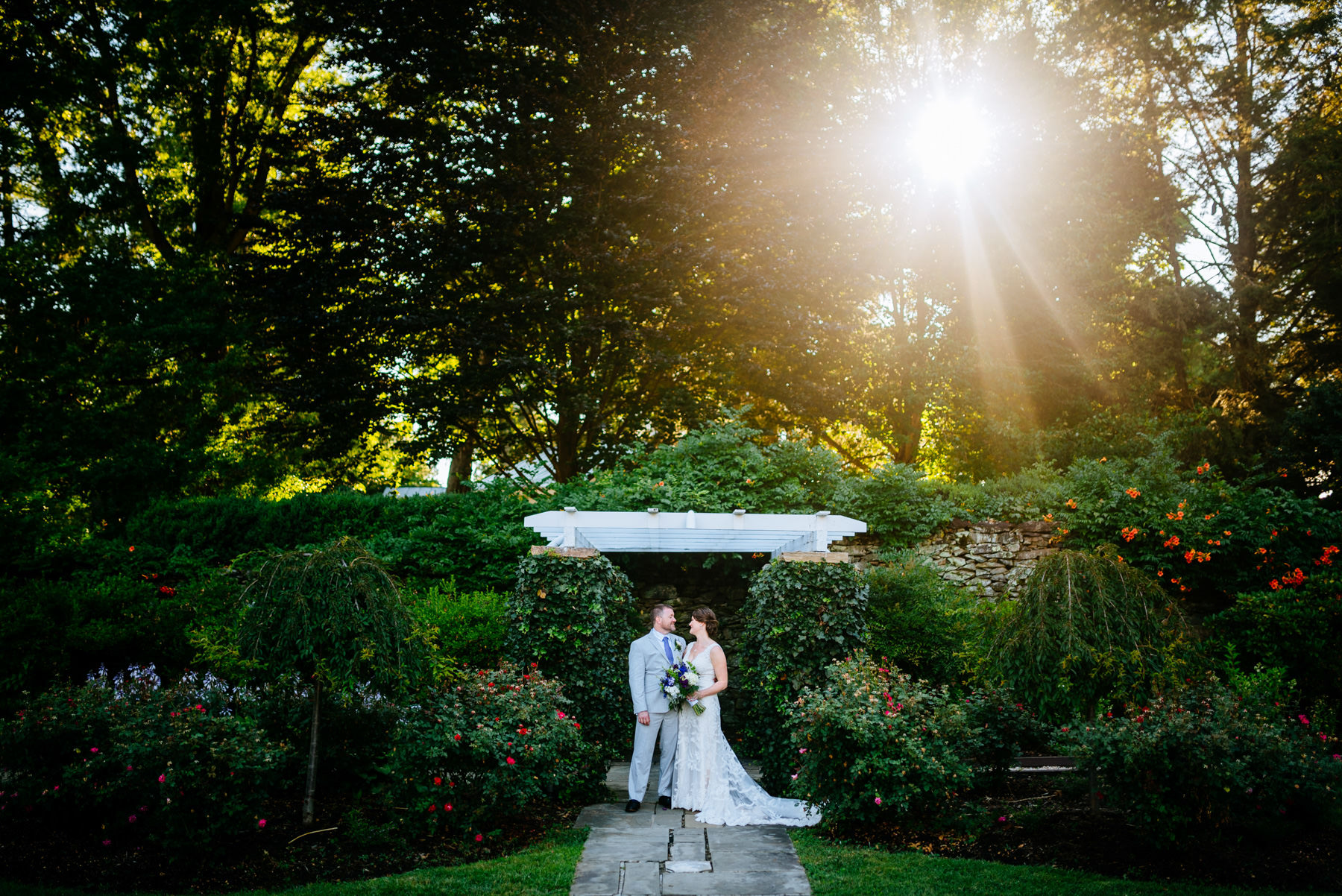 bride and groom portrait at airlie garden