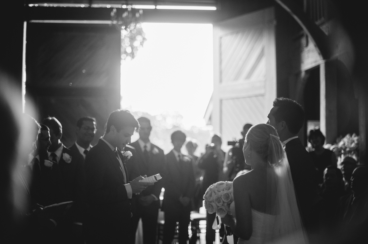 indoor wedding ceremony at laurelwood farm on signal mountain