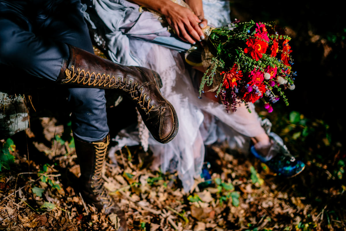 woodland punk rock wv wedding groom boots