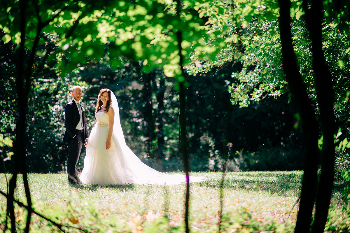 bride and groom portrait in the woods