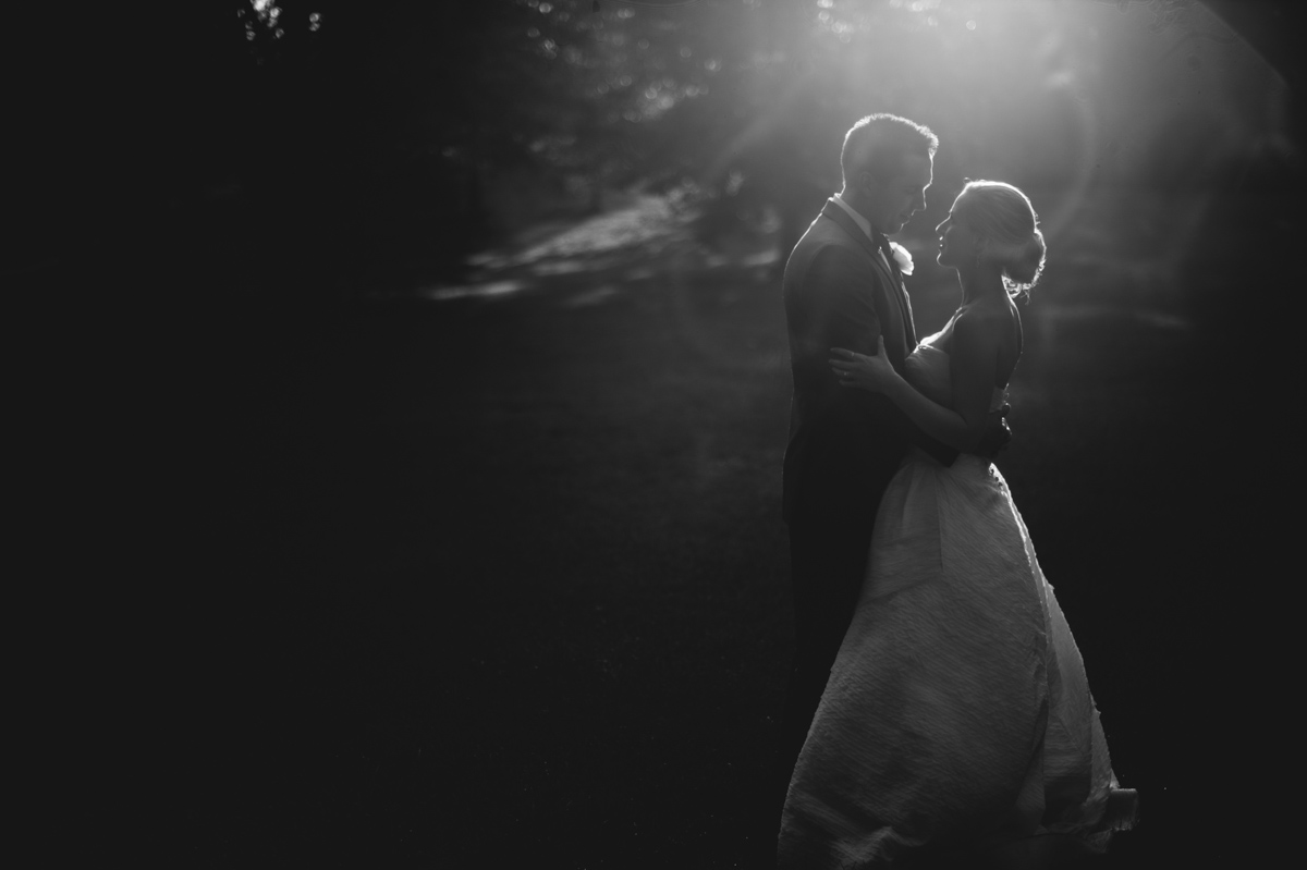 sunset portraits of bride and groom