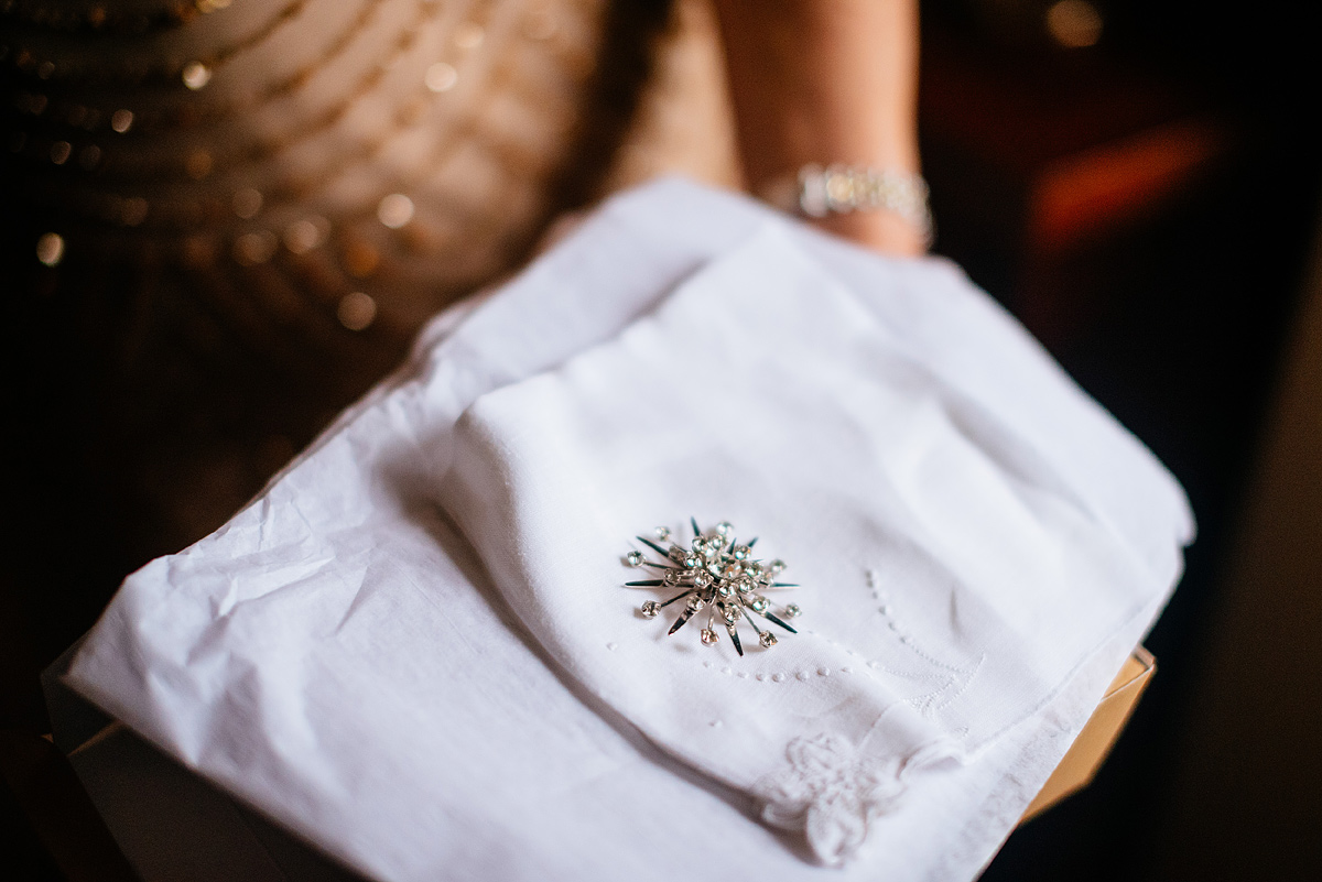 bride gifts to bridesmaids vintage brooch and hankerchief