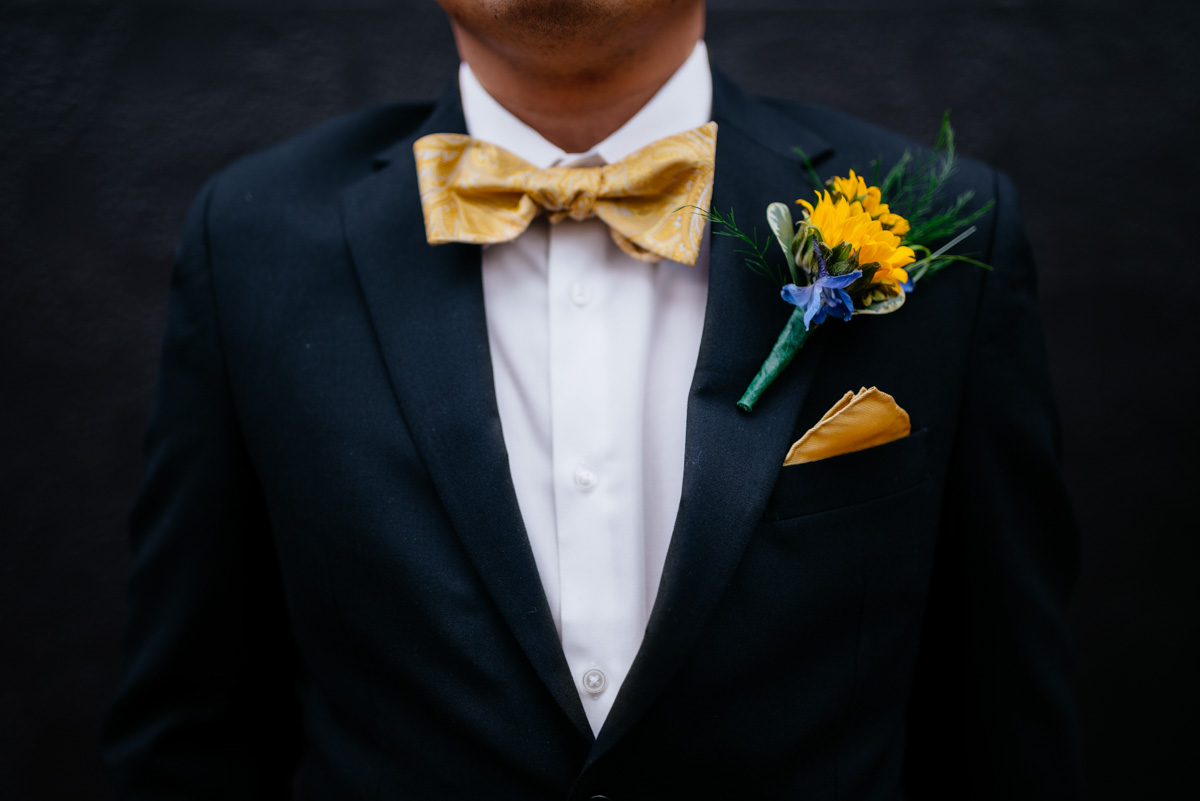 charleston wv wedding groom wears yellow bowtie