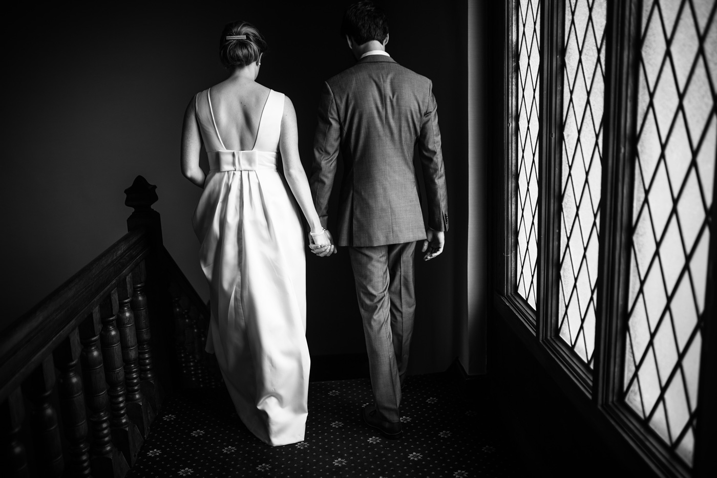 bride and groom walking pittsburgh