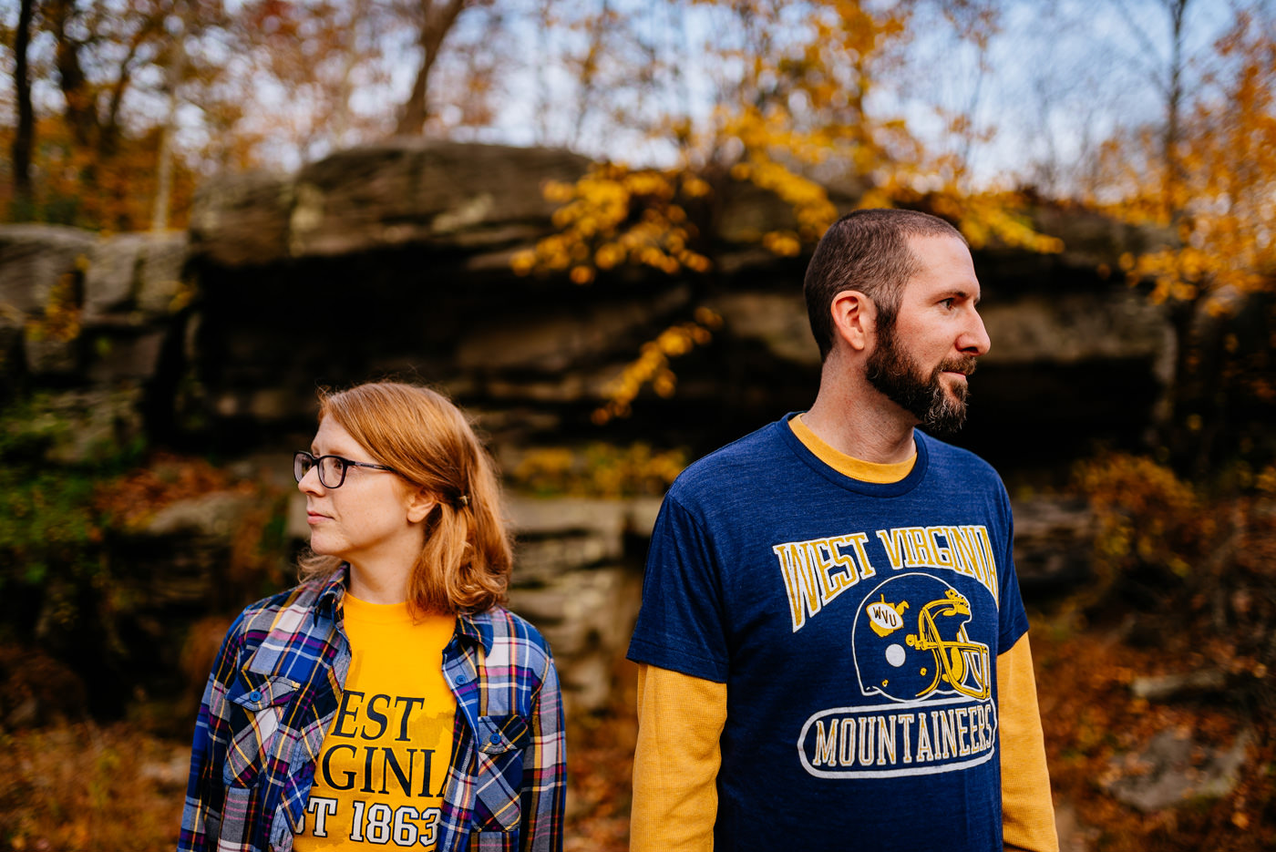 engagement session featuring wvu apparel