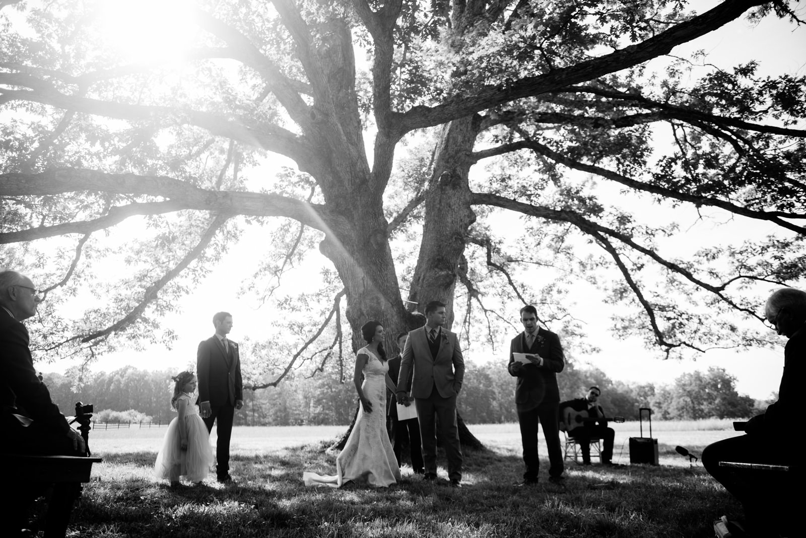 reading during ceremony under white oak tree gaines estate fayetteville wv wedding