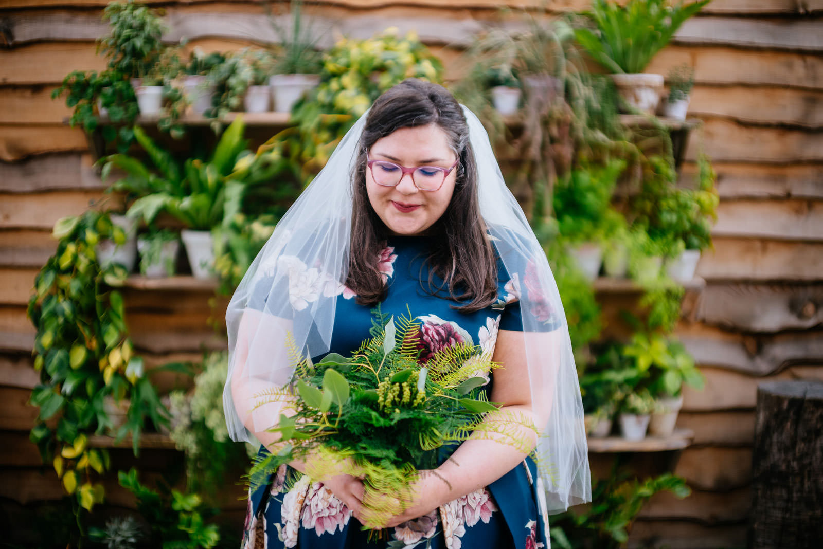 bridal portrait in greenhouse terrain elopement