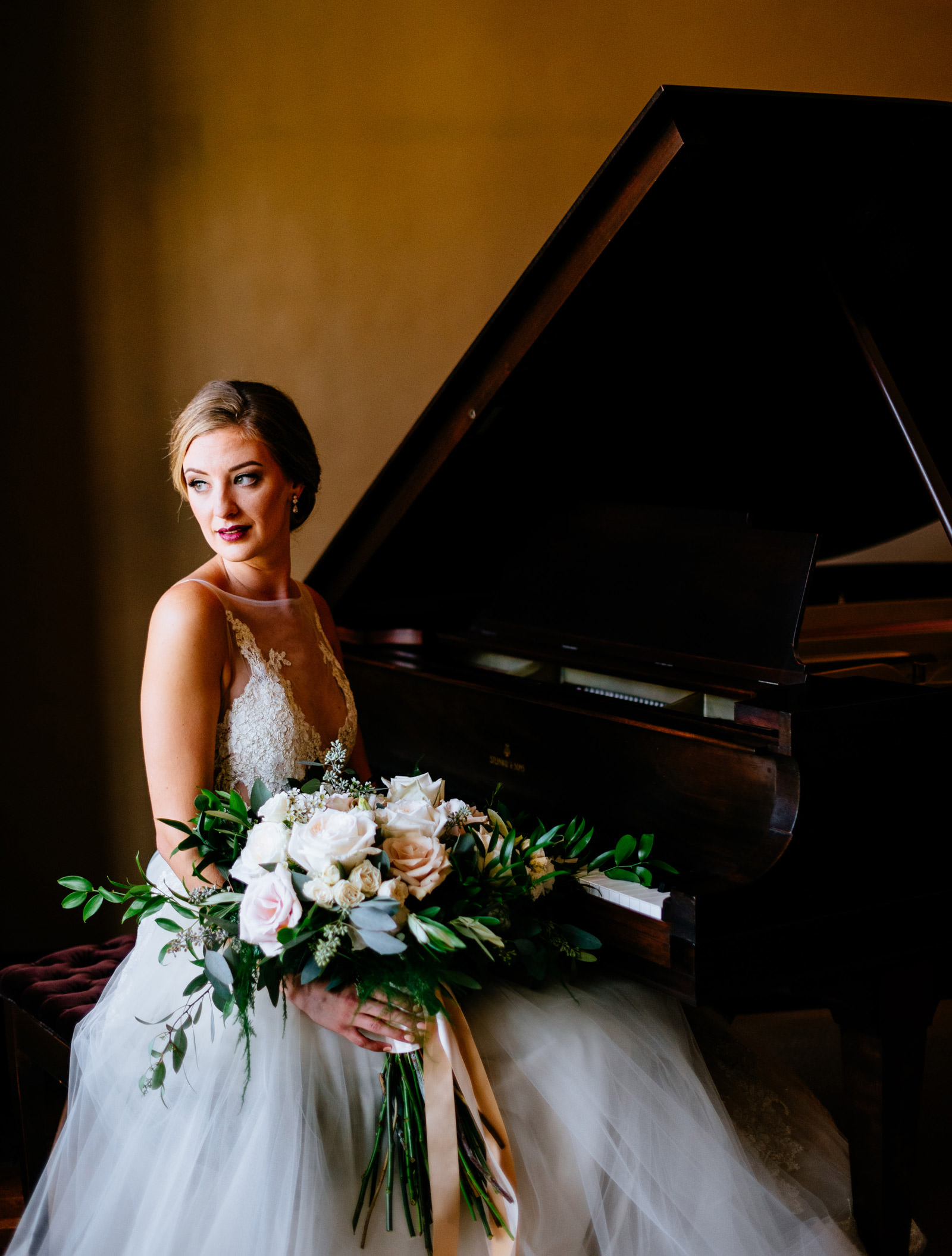 bridal portrait with piano