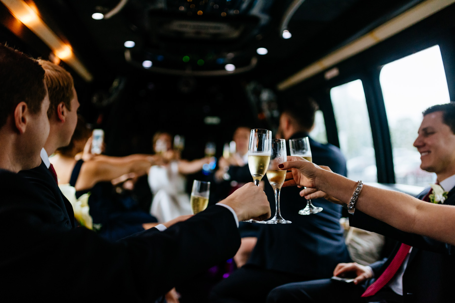 toasting champagne in limo