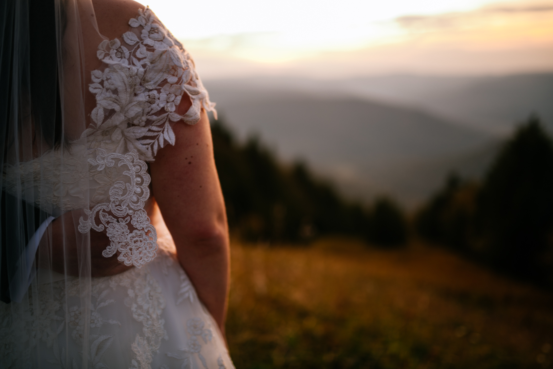 bride looking out over mountains