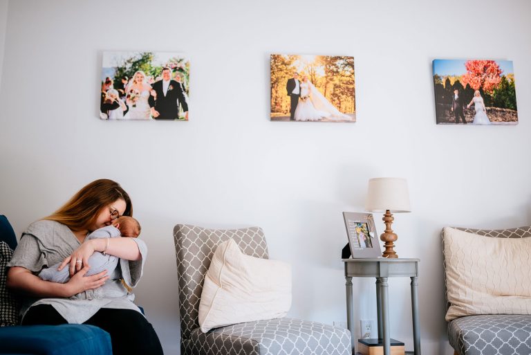 printed photos hanging on wall