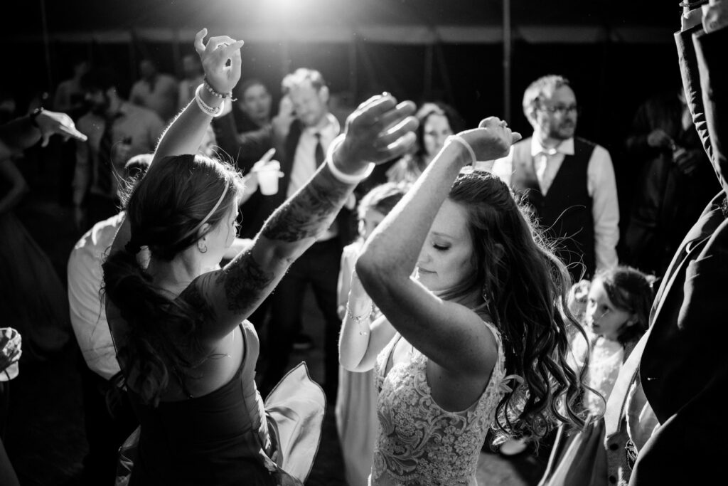 bride and guests dancing at batten green wedding
