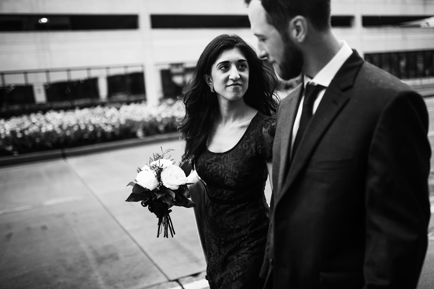 black and white candid wedding photo