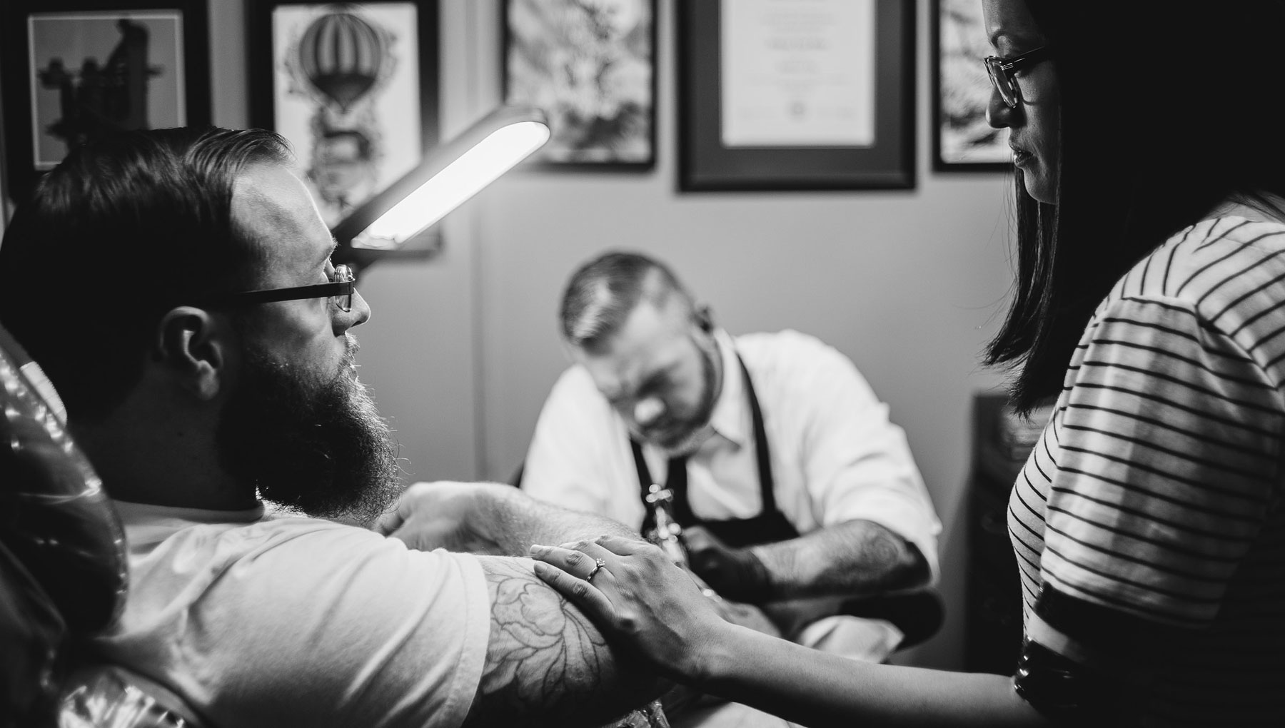 tattoo shop parlor engagement photos